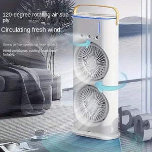 Portable Mini Double Fan Air Cooler With Mist Humidifier And Led Lighting