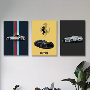 3pcs Sports Cars Wooden Wall Frames